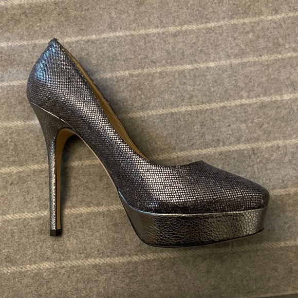 Jimmy Choo Silver Glitter Platform Heels - Picture 4 of 5